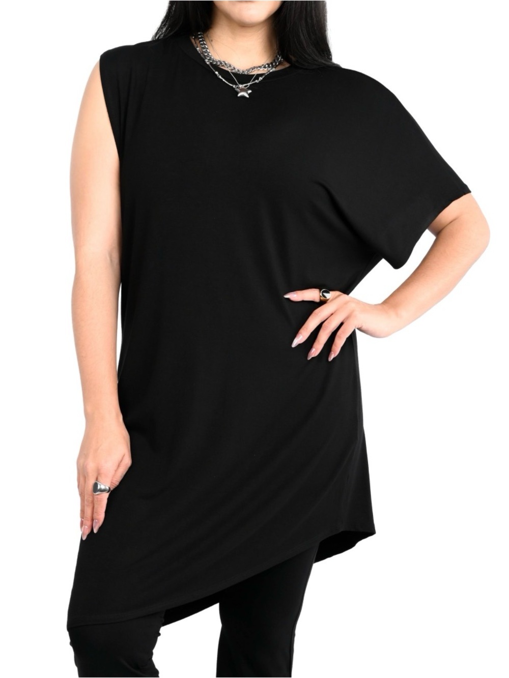 Foxblood Asymmetric Black Tunic Top - Women